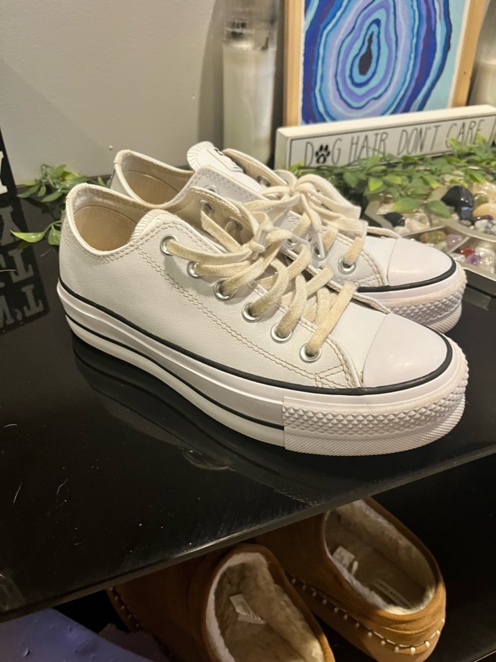 Converse White and Black Platform Low-Top Sneakers